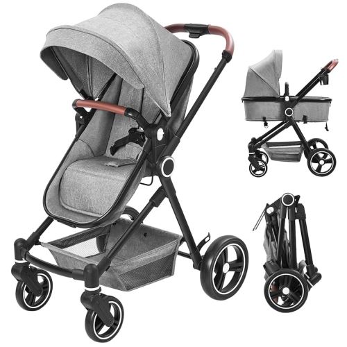 2-in-1 Baby Stroller Reversible Stroller, Bassinet with One-Hand Fold for Easy Access Stroller with Recliner and Extra Large Canopy - Light Grey
