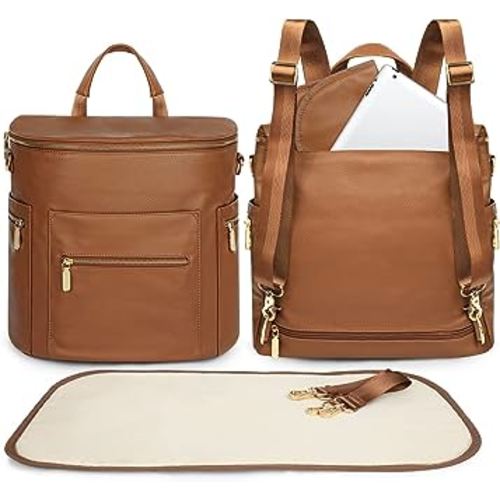 miss fong Diaper Bag Backpack Baby Diaper Bag, Large Leather Diaper Bag Backpack with Changing Pad, Stroller Straps, and 2 Insulated Pockets