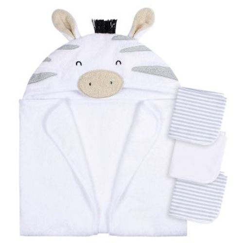Gerber Baby Grey Elephant Hooded Bath Towel & Washcloths, One Size Fits Most, 4-piece Set