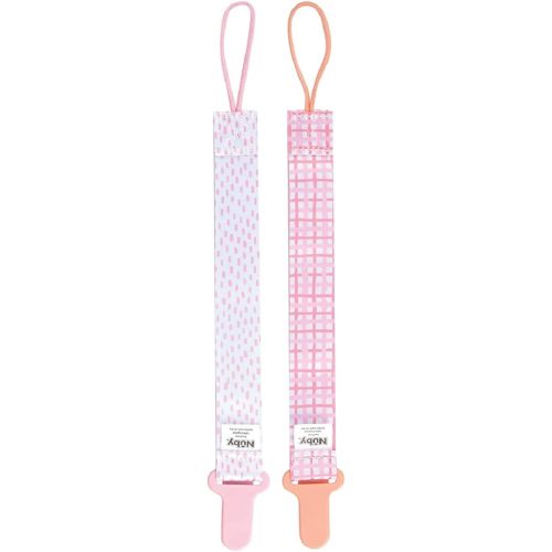 Nuby Infant's 2-Pack Pacifinder Pacifier Clips (Pink Check/Pink Polka Dots)
