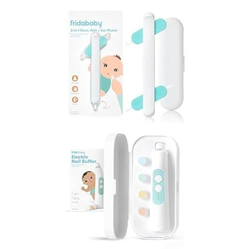 Frida Baby Grooming Bundle | 3-in-1 Nose, Ear Picker + Electric Nail Buffer: Clean Baby's Boogers, Ear Wax & Trim Nails Safely