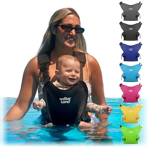 WaterLand Baby Carrier - Innovative Carrier You Can Use Both in Water & Land - Waterproof Infant Chest Holder with Adjustable Straps, Lightweight Toddler Harness for Pool & Beach (Black)