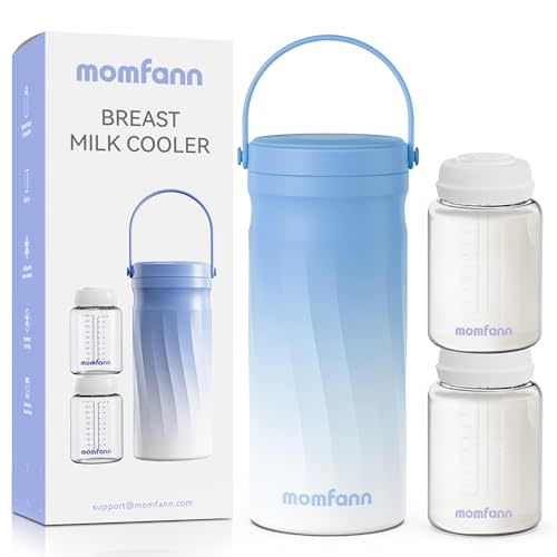 Momfann Portable 20oz Stainless Steel Breast Milk Cooler with 360° Surround Cooling – Keeps Breast Milk Cold for 24 Hours, Ideal for Travel & Outdoor Use, Includes 2 x 10oz Bottles