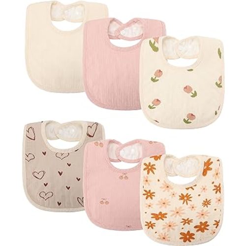 Sea Zaela Muslin Baby Bibs 6 Pack Baby Bandana Drool Bibs Cotton for Baby Boys Girls, 6 Colors Set for Teething and Drooling