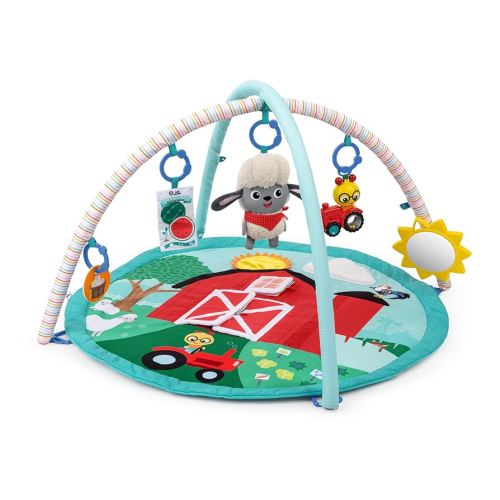 Baby Einstein Farm Explorers Happy Harvest Touch & Feel Baby Play Gym & Mat with 5 Removable Toys, 20+ Songs & Sounds, Ages 0+ Months