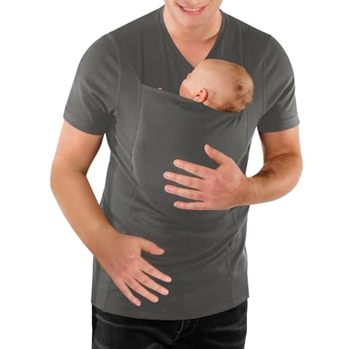 Mens Baby Carrier Shirt V Neck Short Sleeve T-Shirts for Men Skin to Skin T-Shirt with Pocket