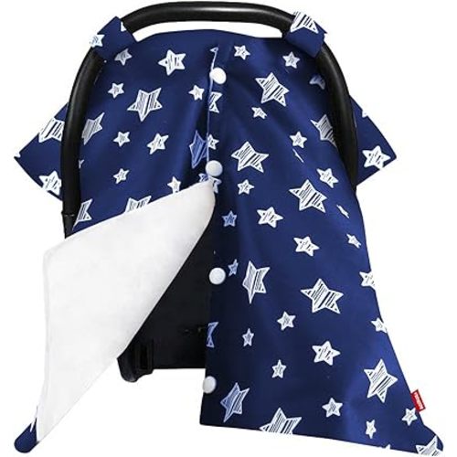 Moonsea Baby Carseat Canopy Nursing Cover, Car Seat Canopy for Girls or Boys, Navy Star Print Infant Car Seat Canopy with Soft Minky Fabric Back, for Breastfeeding Moms