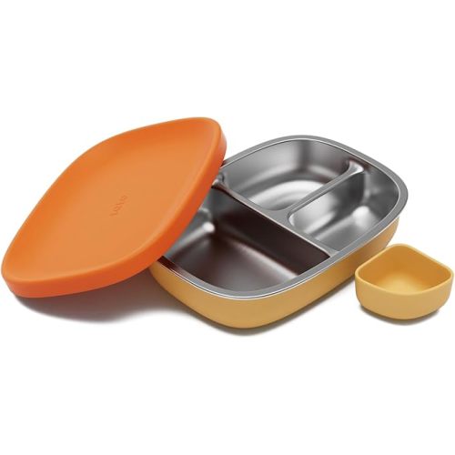 Lalo Bento Box - BPA-Free Bento Box For Kids & Toddlers, Leak-Proof, Dishwasher Safe, Easy to Open & Clean Silicone & Stainless Steel Lunch Box For Kids, Portable for Daycare or Travel - Citrus Peel