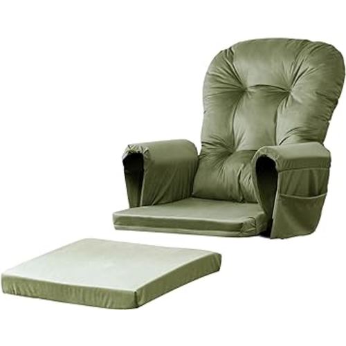 Lucky Monet 5Pcs Glider Rocker Replacement Cushions - Velvet Glider Cushions Replacement Set with Side Storage Pockets, Thick Glider Chair Cushions Washable & Non Slip, Cushion ONLY - Green