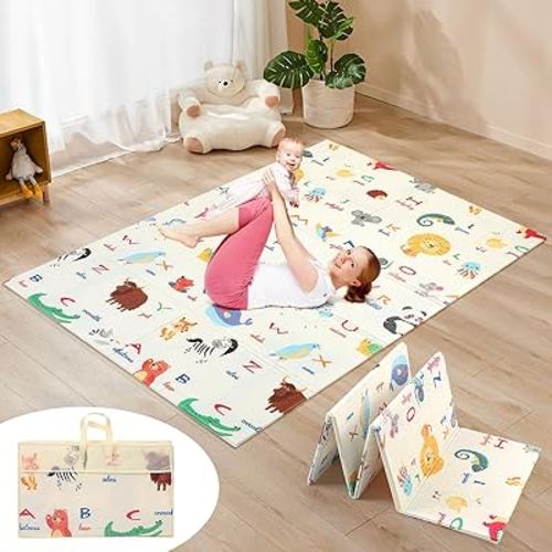 Baby Play Mat Foldable for Floor,Foam Mats for Kids with Travel Bag Fits 74x50 Playpen,Reversible Foldable Play Mat for Babies Toddlers Infants Play Tummy Time(70 * 47 * 0.4In)