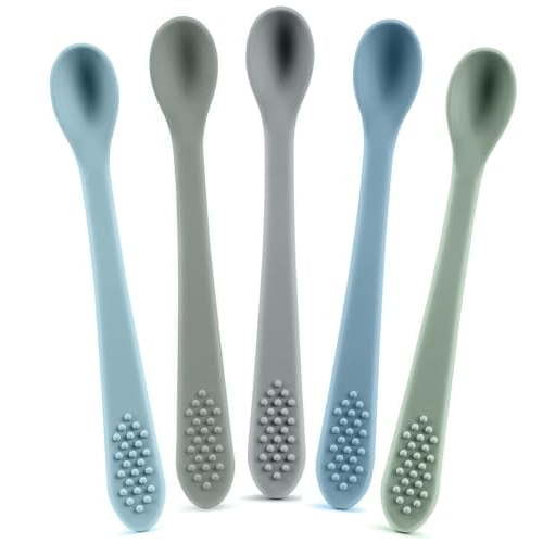 Baby Spoons First Stage Silicone Baby Spoon – Self Feeding Baby Utensils – Infant Spoons First Stage Baby Feeding Spoon - Soft & Gentle on Gums - BPA Free Silicone Baby Spoons Set (Pastel6)