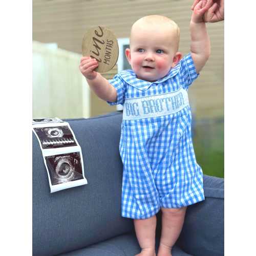 Big Brother Smocked Shortall - Coordinating Baby Brother & Baby Sister outfits, Gender reveal, Home from Hospital outfit, 655 *E