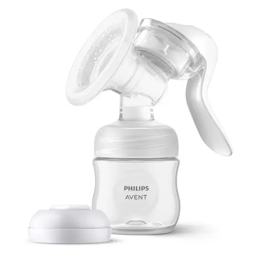 Philips Avent Manual Breast Pump, Easy Pumping with Natural Motion Technology, Silicone Cushion, 4oz Natural Bottle, Sealing Disc, Screw Ring, Transparent, Model SCF430/03