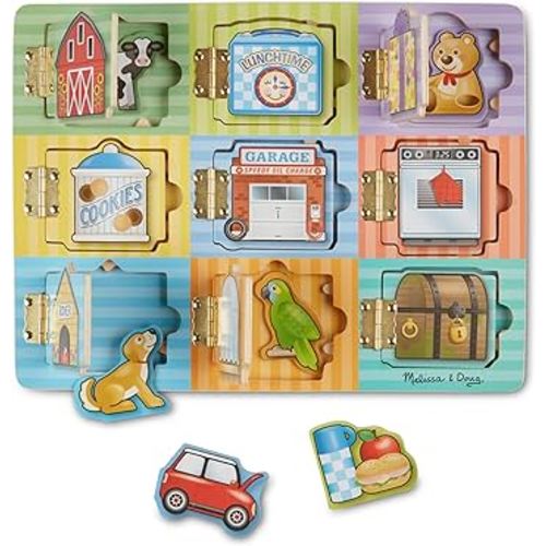 Melissa & Doug Hide and Seek Wooden Activity Board With Magnets Puzzles For Toddlers And Kids Ages 3+