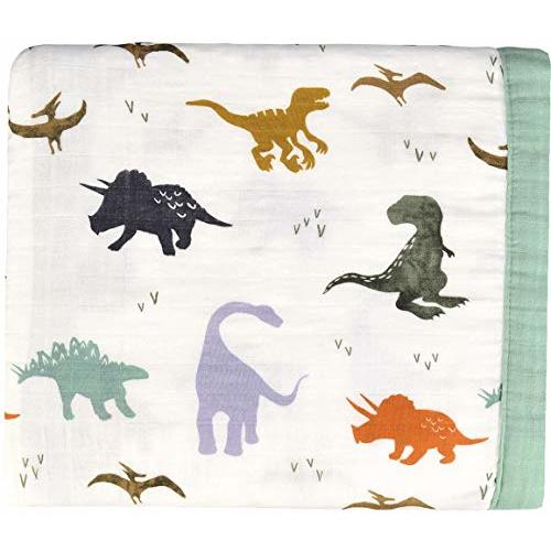 Little Jump Dinosaur Muslin Blanket Baby Quilt - Silky Soft and Breathable Crib Blanket for Daycare - Large 47" x 47" - 2 Layers Toddler Summer Blankets for Boys (Dinosaur)