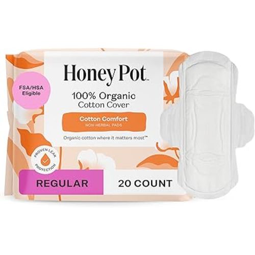 The Honey Pot Company - Sanitary Pads for Women - Non-Herbal Regular Flow w/Wings - Organic Cotton Cover & Ultra-Absorbent Pulp Core - Feminine Care - FSA & HSA Eligible - 20 ct