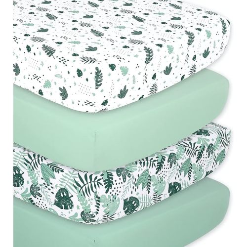 The Peanutshell Crib Sheets for Boys or Girls, Neutral Fitted Baby Bedding Sheet Set, Unisex 4 Pack, Standard Size Crib Mattress, 52x28, Jungle Safari Forest & Pastel Green Nursery Decor