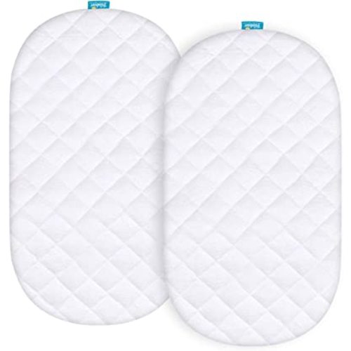 Bassinet Mattress Pad Cover Compatible with 4moms Mamaroo Sleep Bassinet, 2 Pack, Waterproof Quilted Ultra Soft Viscose Made from Bamboo Terry Surface