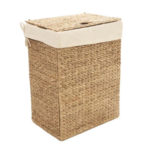 Sustainable Handwoven Lidded Laundry Hamper, Natural Water Hyacinth