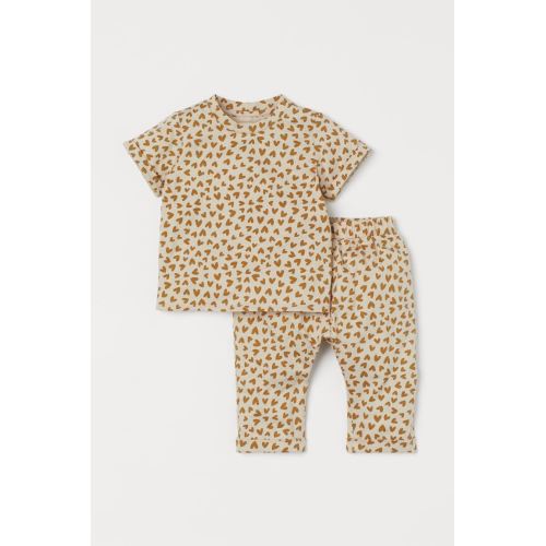 2-piece Cotton Set - Light beige/hearts - Kids | H&M US