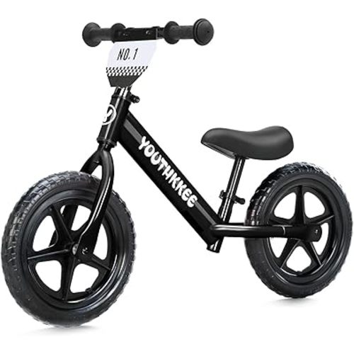 12 Inch Toddler Balance Bike for 2-5 Year Olds, No-Pedal Bike with Tool-Free Adjustable Seat, Quick Assembly, Gift for 2-3 Year Old Boys & Girls with Customizable Plate