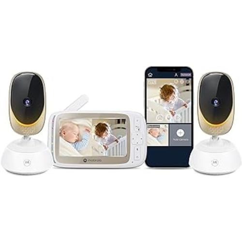 Motorola Nursery WiFi Baby Monitor with 2 Cameras and Audio, 2-Way Audio, Remote Zoom & Pan, Temperature Sensor, Night Vision, 10 Lullabies, Mood Light, 1000ft Range, VM85-2