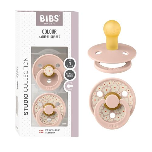 BIBS Pacifiers - Colour Studio 2 Pack | Round Nipple Baby Pacifier | BPA Free Natural Rubber Latex Soother | Made in Denmark | Size 0+ Months | Blush Mix