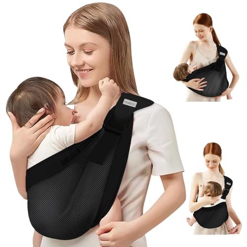 Baby Sling Carrier Newborn to Toddler,Updated Adjustable One Shoulder Labor-Saving Baby Holder Carrier,Tollder Sling Carrying 7-45 lbs (Summer-Black)