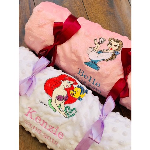 Personalised Princess Baby Blankets, Jasmine, Ariel, Belle, Rapunzel, Cinderella, Sleeping Beauty and Elsa