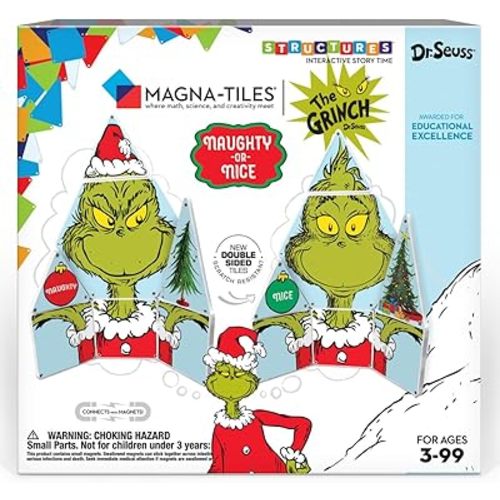 CreateOn Magna-Tiles Limited Edition Grinch Magnetic Building Toys from Dr. Seuss’ “How The Grinch Stole Christmas” Book, Educational Toys for Ages 3+, 19 Pieces