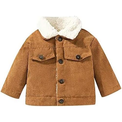 Noubeau Baby Boys Girls Corduroy Jacket Kids Toddler Sherpa Lined Top Lapel Button Down Thicked Warm Coat Winter Outerwear