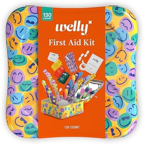 Welly First Aid Kit - Bravery Badges in Flexible Fabric and Waterproof, Tape and Non-Stick Pads, Butterfly Strips, Singe Use Ointments Triple Antibiotic and Hydrocortisone, and Ibuprofen - 130 Count
