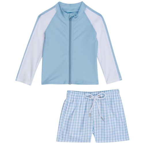 Boys Long Sleeve Zipper Rash Guard and Swim Trunk Set | 3-6 months