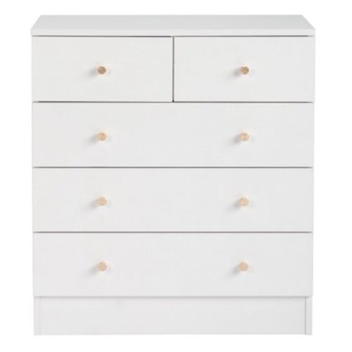 Resenkos 5 Drawer Dresser with Gold Handle, Dresser Chest Of Drawers Organizer, White