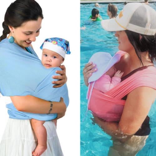 Water Sling Baby Wrap Carrier for Summer Pool - Adjustable Shoulder Mesh Breathable Chest Sling Infant Carrier for Newborn to Toddlers Summer Pool Beach (Blue)