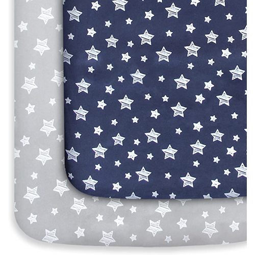 Pack and Play Sheets Boy, Mini Crib Sheets Boy, Stretchy Pack n Play Playard Fitted Sheet, Compatible with Graco Pack n Play, Soft and Breathable Material, Grey & Navy