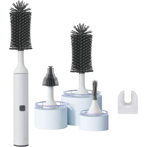 Electric Baby Bottle Brush with Electric Bottle Cleaner Set and Straw Brush,Suitable for Kitchen Brush and Baby Bottles,USB Rechargeable.(White)