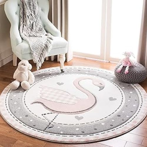 SAFAVIEH Carousel Kids Collection 4' Round Pink / Ivory CRK154P Flamingo Nursery Playroom Area Rug