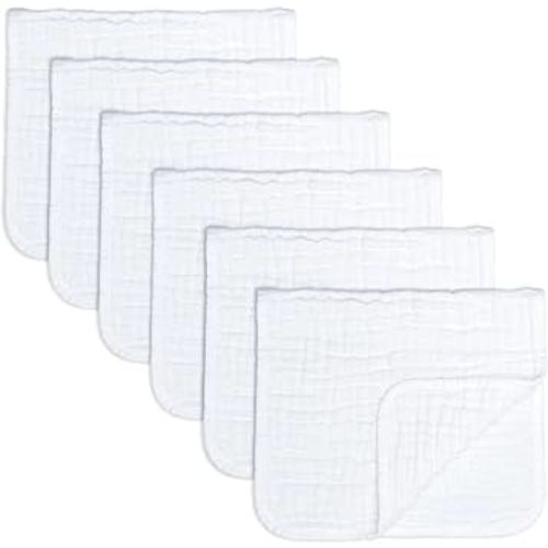 Comfy Cubs Muslin Burp Cloths Large 100% Cotton Hand Washcloths for Babies, Baby Essentials 6 Layers Extra Absorbent and Soft Boys & Girls Baby Rags for Newborn Registry (White, 6-Pack, 20" X10")