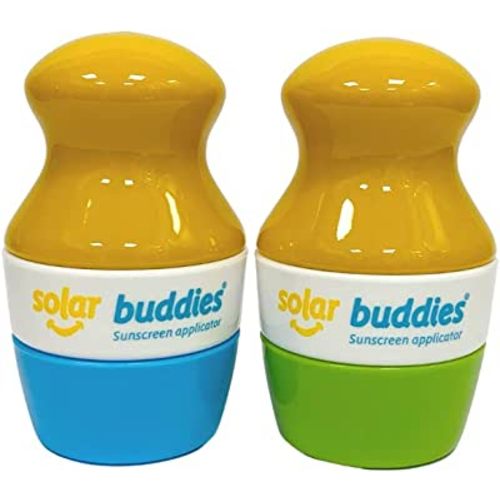 Duo Green Blue Pack Of Solar Buddies Refillable Roll On Sponge Applicator For Kids, Adults, Families, Travel Size Holds 100ml Travel Friendly for Sunscreen, Suncream and Lotions