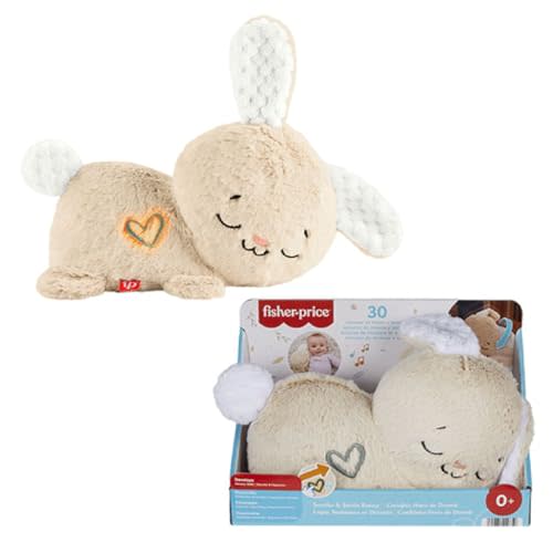 Fisher-Price Baby Sound Machine Soothe & Settle Bunny Portable Plush Toy with Music, Lights & Motion for Newborns