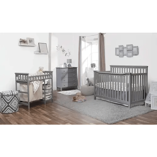 Sorelle Furniture Palisades 3-Piece Nursery Set with 4-in-1 Convertible Crib, 4-Drawer Dresser,and Changing Table with Hamper, Baby Furniture Made of Wood,Non-Toxic Finish, Nursery Furniture Set-Gray