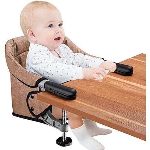 Hook On Chair,Clip on High Chair, Fold-Flat Storage Portable Baby Feeding Seat, High Load Design, Attach to Fast Table Chair Removable Seat for Home and Travel(Brown)