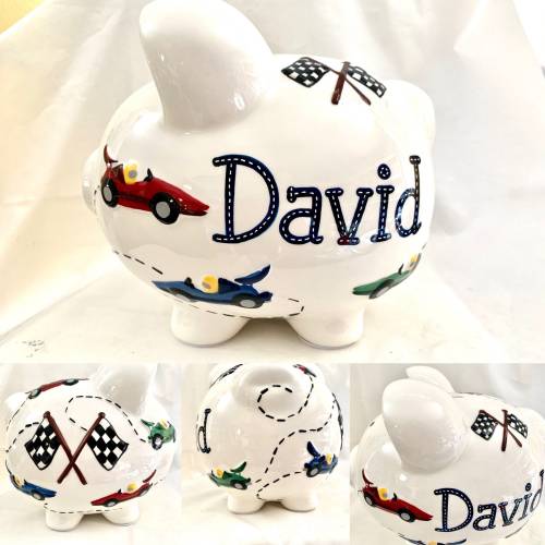 Personalized Large Piggy Bank Race Cars