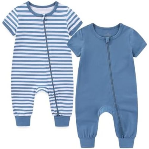 Baby Boy Girl 2 Pack Romper Infant Short Sleeve 2 Way Zipper One Piece Jumpsuits Newborn Clothes 0-24 Months