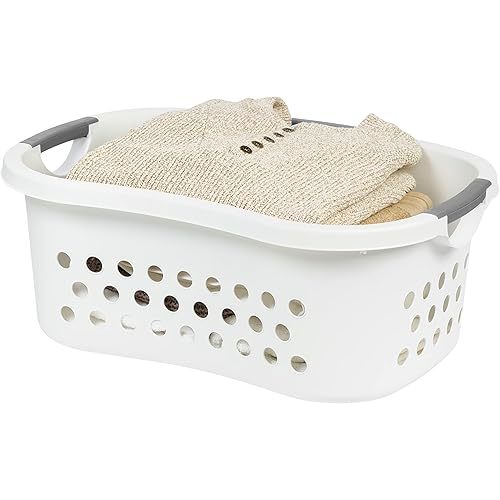 IRIS USA 50L Plastic Hip Hold Laundry Basket with Built-In Comfort Carry Handles, 1.5 Bushel, Clothes Hamper, Laundry Hamper, Ventilation Holes, for Closet Dorm Laundry Room Bedroom, White