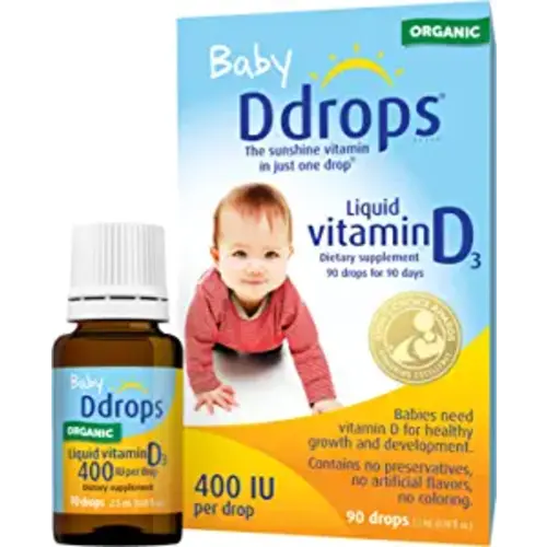 Ddrops Organic Baby 400 IU 90 Drops - Daily Vitamin D Liquid for Infants. Supports Teeth & Bone Health. No Preservatives, No Sugar, Non-GMO, Allergy-Friendly - 0.08 Fl Oz (Pack of 1)