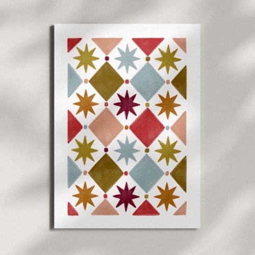 Retro Star Art Print | Multicolor Geometric Tile Illustration