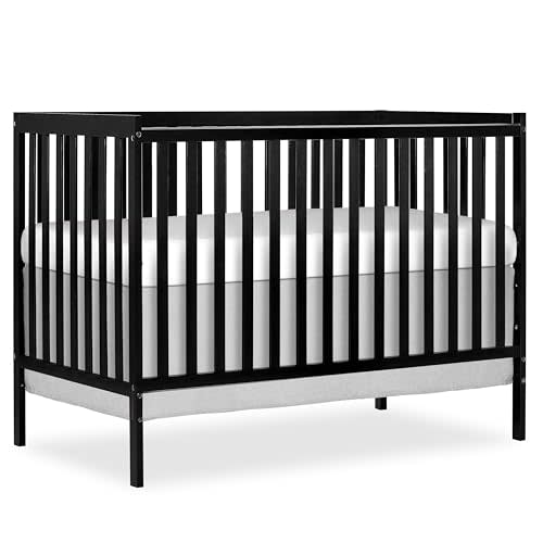 Dream On Me Synergy 5-In-1 Convertible Crib In Black, JPMA & Greenguard Gold Certified, Constructed out of solid reclaimed New Zealand Pine wood, Features 3 mattress height settings
