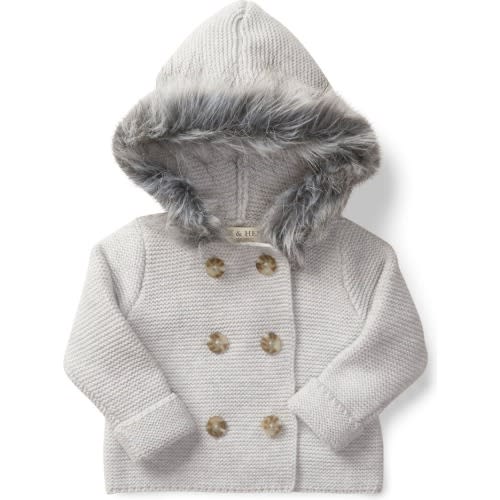 Baby Baby Faux Fur Hooded Sweater, Infant, 3-6M, Light Grey Heather Faux Fur